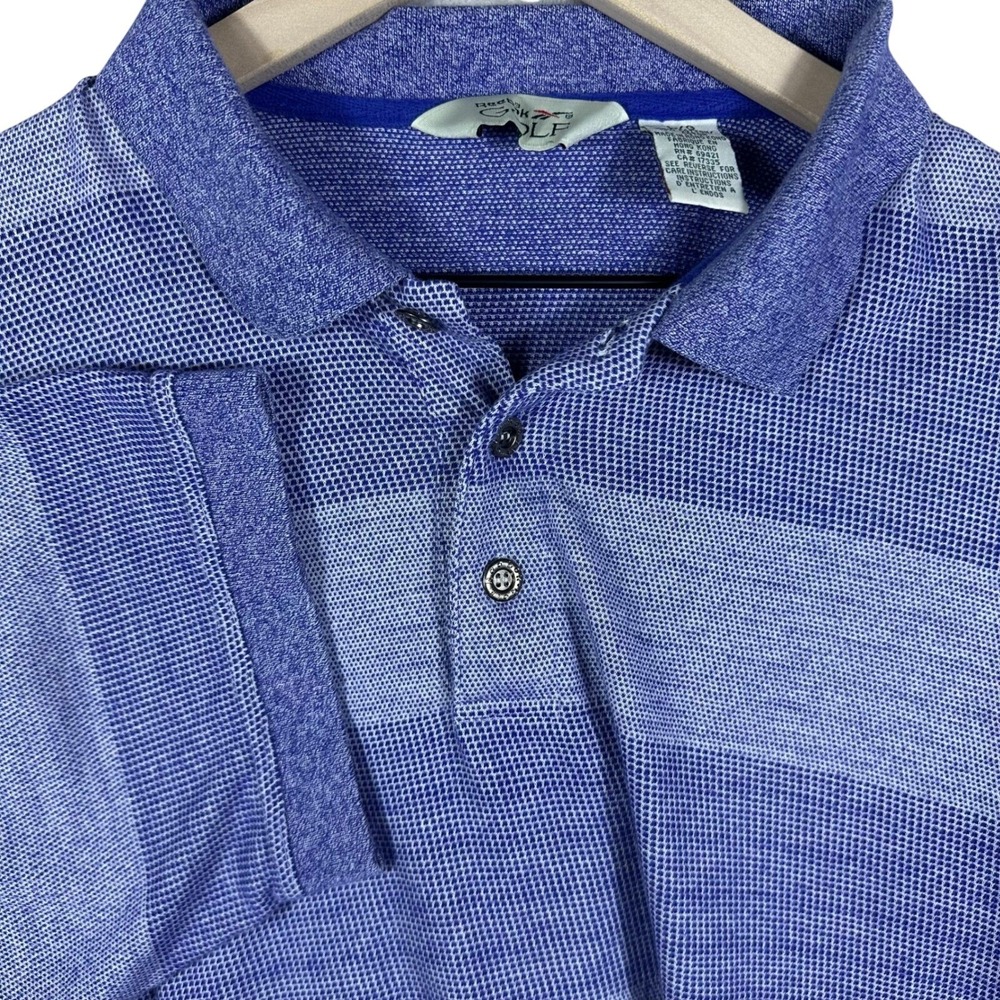 VTG 90s Reebok Golf Polo Shirt Mens L Blue Purple Striped Short Sleeve Cotton‎